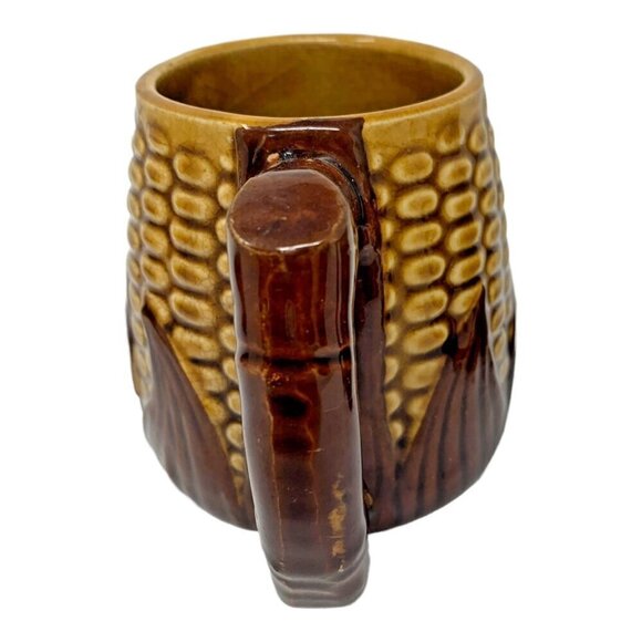 Vintage Majolica Corn Mug Set Signed Occupied Japan Brown Yellow Pottery Ceramic - Picture 2 of 12